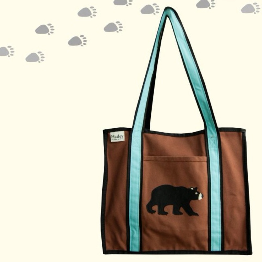 NEW Hatley Environmental Tote Bag in Brown/Blue Cotton Canvas